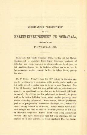 Voornaamste verrichtingen bij het Marine-etablissement te Soerabaja gedurende het 4e kwartaal 1896