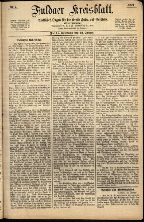 Erste Ausgabe vom Mittwoch, den 22. Januar 1879.