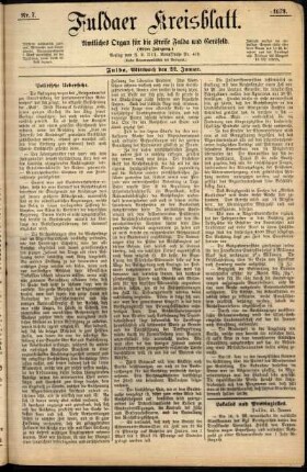 Erste Ausgabe vom Mittwoch, den 22. Januar 1879.