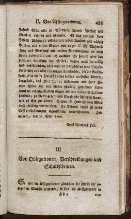 III. Von Obligationen, Verschreibungen und Schuldscheinen
