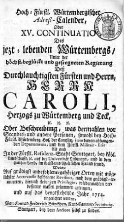 1754: Württembergisches Adressbuch, 1754