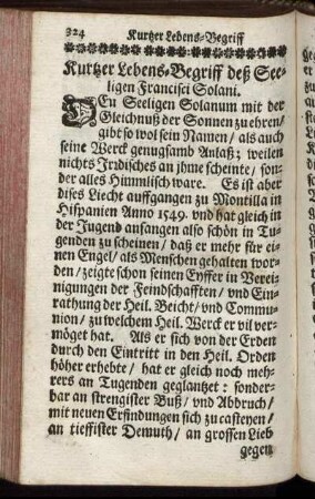 Kurtzer Lebens-Begriff deß Seeligen Francisci Solani. - Officium von der Seel. Francisco Solano.
