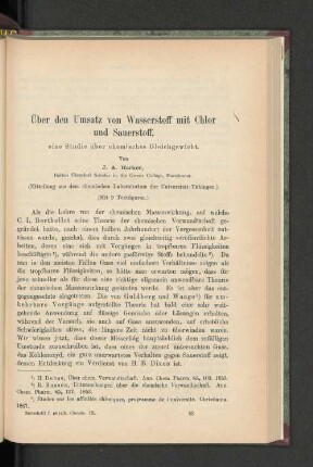 Über den Umsatz von Wasserstoff mit Chlor und Sauerstoff.