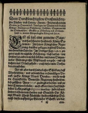 Dem Durchleuchtigsten, Großmächtigsten Fürsten, und Herren, Herren Friederichen dem Dritten [...]