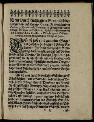Dem Durchleuchtigsten, Großmächtigsten Fürsten, und Herren, Herren Friederichen dem Dritten [...]