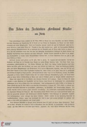 Das Leben des Architekten Ferdinand Stadler von Zürich