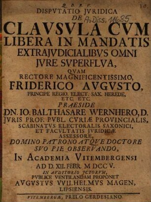 Disputatio Iuridica De Clausula Cum Libera In Mandatis Extraiudicialibus Omni Iure Superflua