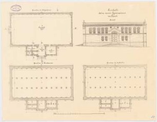 Gymnasium, Kassel Turnhalle: Grundriss Fundamente, KG, EG, Ansicht 1:100