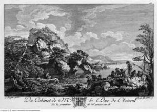Recueil d'estampes gravées d'apres les tableaux du Cabinet de Monseigneur Le Duc de Choiseul, Paris 1771, Meeresbucht mit Felsen; (Taf. 99)