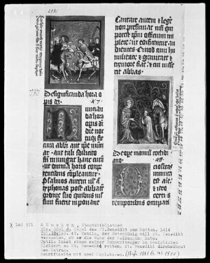 Regel des heiligen Benedikt — Zwei Miniaturen zu der Legende des heiligen Benedikt, Folio 33verso