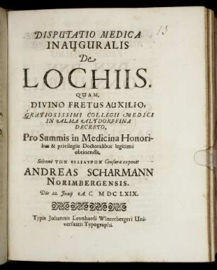 Disputatio Medica Inauguralis De Lochiis