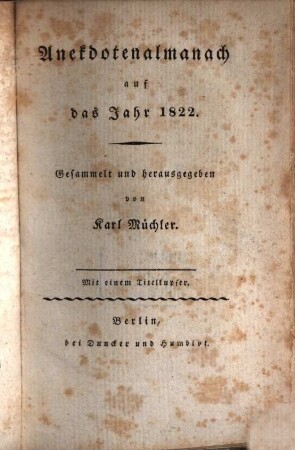 Anekdotenalmanach : auf d. Jahr ..., 1822