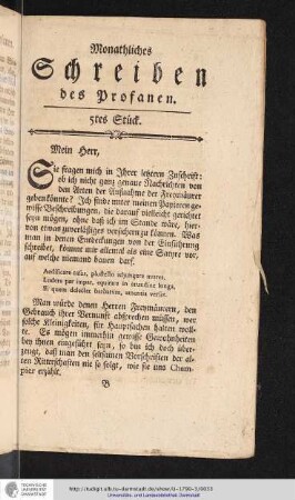 Monathliches Schreiben des Profanen. 5tes Stück.