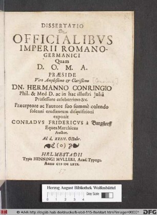 Dissertatio De Officialibus Imperii Romano-Germanici