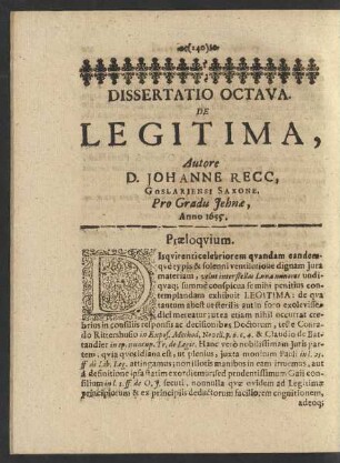 Dissertatio Octava. De Legitima