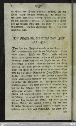 Die Regierung des Attila vom Jahr 433-453