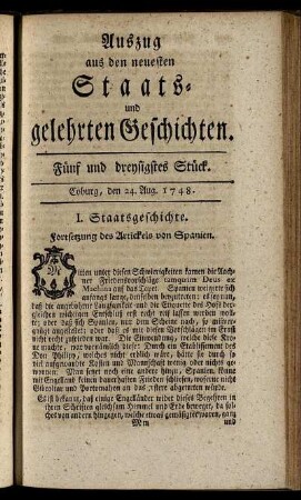 Fünf und dreysigstes Stück. Coburg, den 24. Aug. 1748.