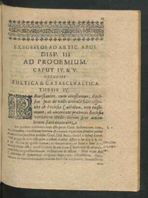 Exegeseos Ad Artic. Abus. Disp. III. Ad Prooemium. Caput IV. & V. Exegesis Thetica & Catasceuastica.