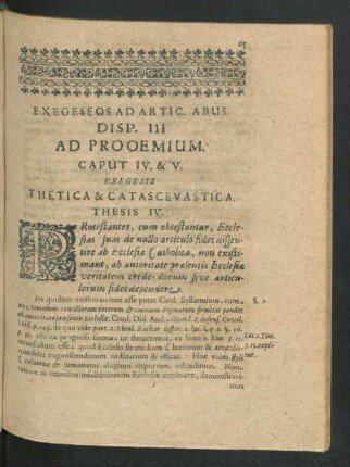 Exegeseos Ad Artic. Abus. Disp. III. Ad Prooemium. Caput IV. & V. Exegesis Thetica & Catasceuastica.