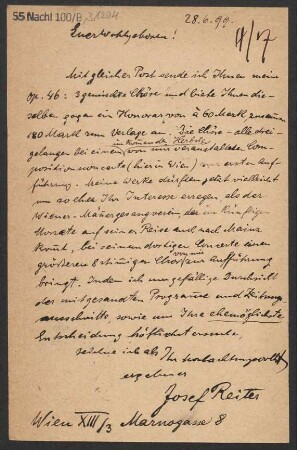 Brief an B. Schott's Söhne : 28.06.1899