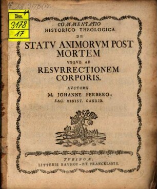 Commentatio hist. theol. de statu animorum post mortem usque ad resurrectionem corporis