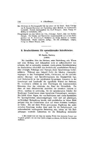 Sonderklassen für sprachkranke Schulinder : (Schluß)