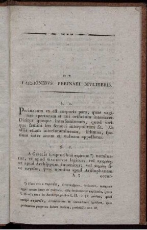 De Laesionibus Perinaei Muliebris. §. 1. - §. 29.