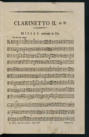 1-9, Clarinetto II. in B. Missa I. solennis in Eb.