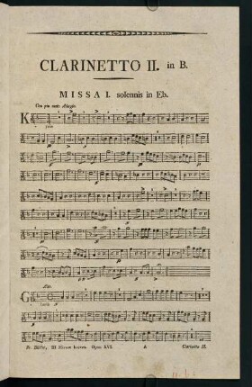 1-9, Clarinetto II. in B. Missa I. solennis in Eb.