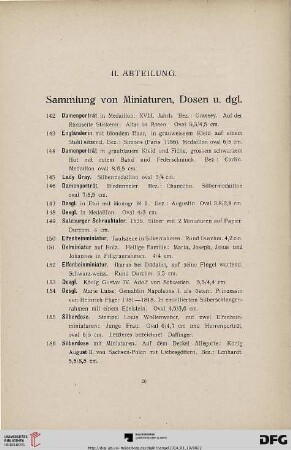 II. Abteilung. Sammlung von Miniaturen, Dosen (Nr. 142-210)