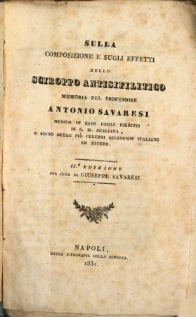 Sulla composizione e sugli effetti dello Sciroppo antisifilitico