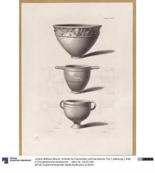 Vorbilder für Fabrikanten und Handwerker. Teil 1, Abteilung 2, Blatt 4: Drei griechische keramische Gefäße aus der Sammlung Hamilton im British Museum