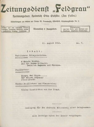 12.1916: Zeitungsdienst Feldgrau