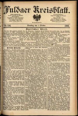Erste Ausgabe vom Dienstag, den 01. Oktober 1901.