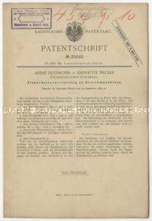 Patentschrift einer Sicherheitsvorrichtung an Dreschmaschinen, Patent-Nr. 35645