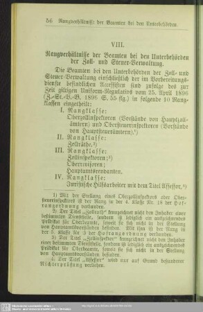 VIII. Rangverhältnisse der Beamten bei den Unterbehörden der Zoll- und Steuer-Verwaltung