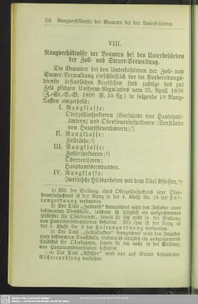 VIII. Rangverhältnisse der Beamten bei den Unterbehörden der Zoll- und Steuer-Verwaltung