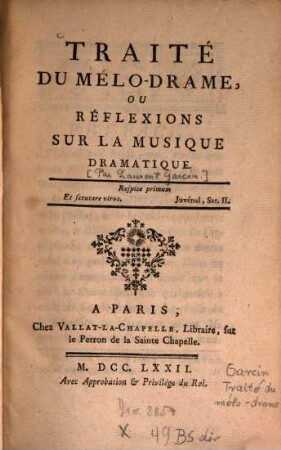 Traité du Mélodrame : ou Réflexions sur la Musique dramatique