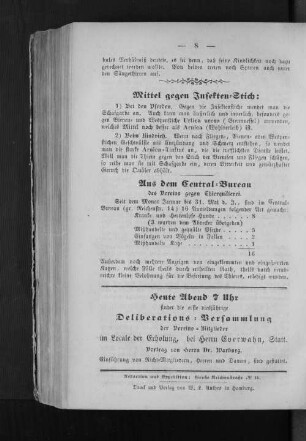 Aus dem Central=Bureau des Vereins gegen Thierquälerei.