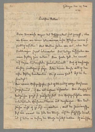 Ludwig Christoph Heinrich Hölty (1748 - 1776) Autographen: Brief von Ludwig Christoph Heinrich Hölty an Johann Martin Miller - BSB Autogr.Cim. Hölty, Ludwig Christoph Heinrich