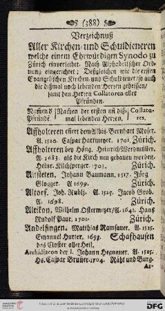 Verzeichnuß aller Kirchen = und Schuldieneren [...]