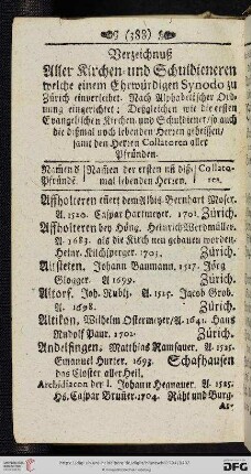 Verzeichnuß aller Kirchen = und Schuldieneren [...]