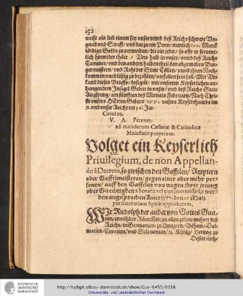 Volget ein Keyserlich Privilegium de non Appellando a Decretis
