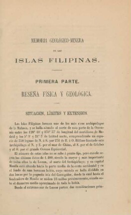 Primera Parte. Resena física y geológica