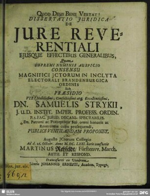 Dissertatio De Iure Reverentiali Eiusque Effectibus Generalibus