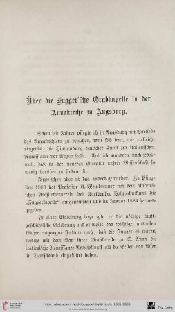 Über die Fugger'sche Grabkapelle in der Annakirche zu Augsburg