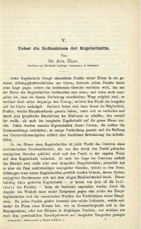 V. Ueber die Indicatricen der Kegelschnitte.