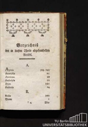 Verzeichniß der in diesem Theile abgehandelten Artikel.