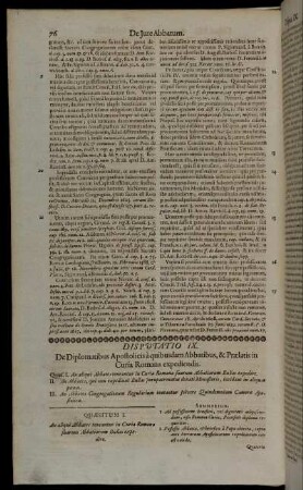 Disputatio IX. De Diplomatibus Apostolicis a quibusdam Abbatibus, & Prælatis in Curia Romana expediendis.