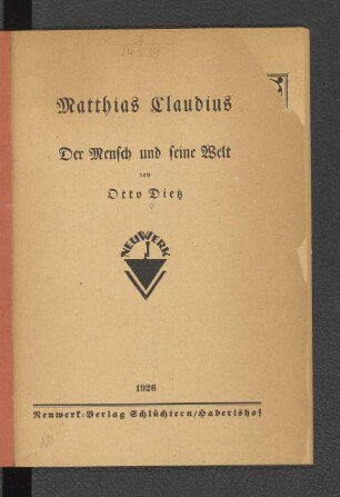 Matthias Claudius : der Mensch und seine Welt